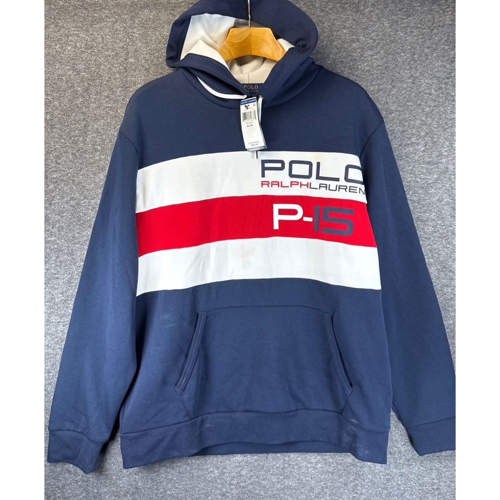 Polo Ralph Lauren Hoodie Mens XL Navy New With Flaws Colorblock P-15 Graphic